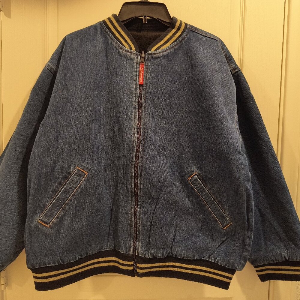 Vintage Coleman Reversible Denim Fleece Varsity Bomber Jacket NWOT